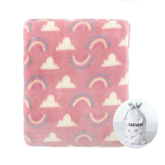 CREVENT 30''X40'' Cozy Fluffy Warm Fleece Baby Crib Blanket for Unisex Infant Toddler Crib Cot Stroller (Coral Red Rainbow)