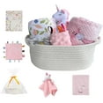 thumbnail image 1 of CREVENT Baby Gift Set Storage Basket with 2 Baby Blanket,1 Security Blanket,1 Taggie,1 Gift Bag with Ribbon, Pink, Unisex, 5Items, 1 of 6