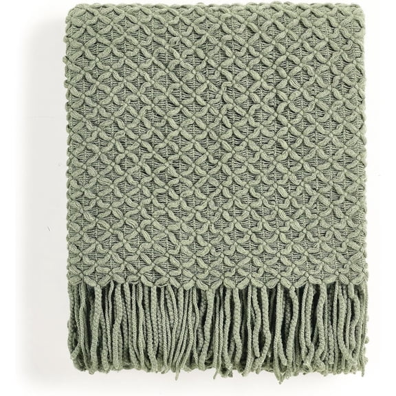 CREVENT Big Farmhouse Sage Green Knitted Throw Blanket for Home Decoration, 60''X80''