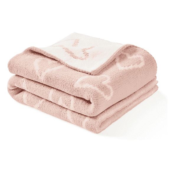 CREVENT Chenille Receiving Baby Blanket,, 30x40 Inches, Pink Heart