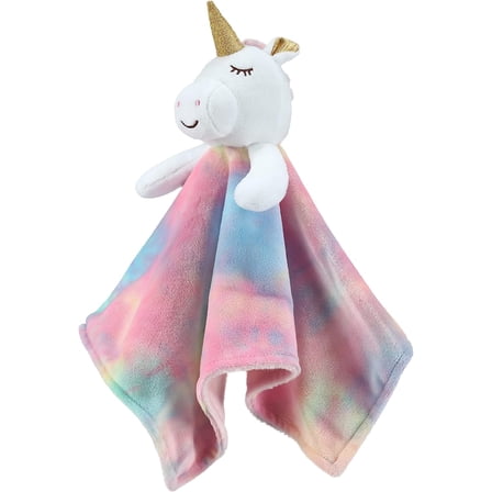 CREVENT Cozy Plush Baby Security Blanket Loveys for Baby Girls,  Baby shower Birthday gift, Rainbow Unicorn