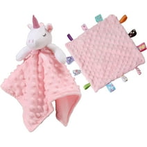 CREVENT Cozy Plush Baby Security Blanket Loveys for Baby Girls, Minky Dot Front + Sherpa Backing with Animal Face (Pink Unicorn + Tag)