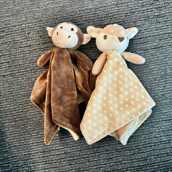 CREVENT Cozy Plush Baby Security Blanket, Loveys for Baby Girls and Boys, Birthday,Deer+Monkey