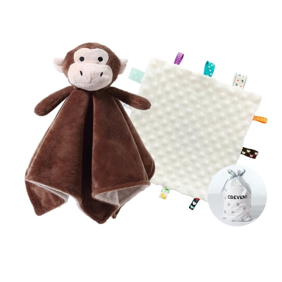 CREVENT Cozy Plush Baby Security Blanket, Loveys for Baby Girls and Boys,Birthday Gift,Brown Monkey&Tag