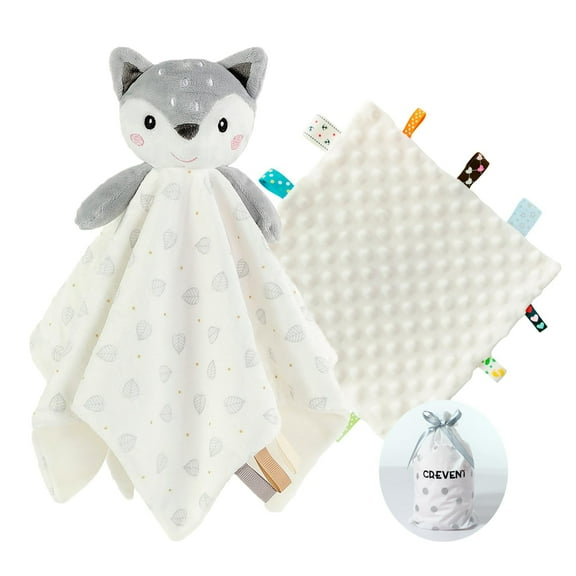 CREVENT Cozy Plush Baby Security Blanket, Loveys for Baby Girls and Boys,Birthday Gift,Grey Deer&Tag