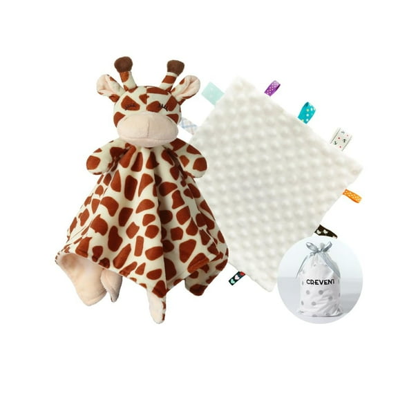 CREVENT Cozy Plush Baby Security Blanket, Loveys for Baby Girls and Boys,Birthday Gift,Brown Giraffe&Tag