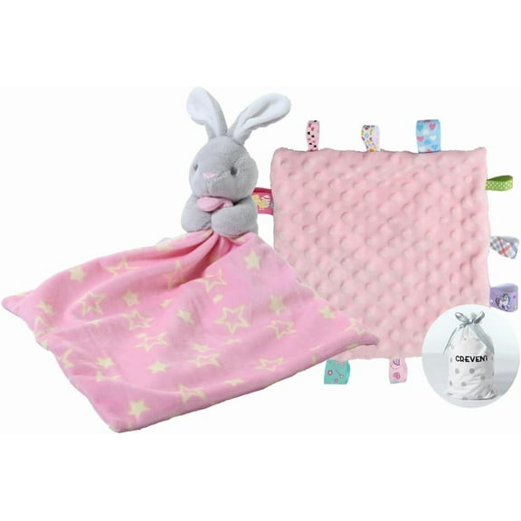 CREVENT Cozy Plush Baby Security Blanket SET for Newborns Baby Boys Girls, Baby Shower Gift, 2 items, Unisex, Hug Bear+Tag