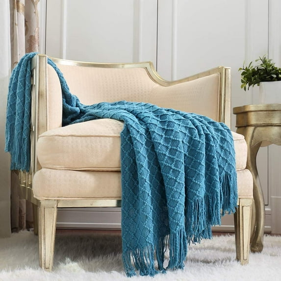 CREVENT Crochet Throw Blanket for Couch Sofa Chair Bed Decoration, Soft Warm Cozy Light Weight for Spring Summer (50''X60'' Turquoise)