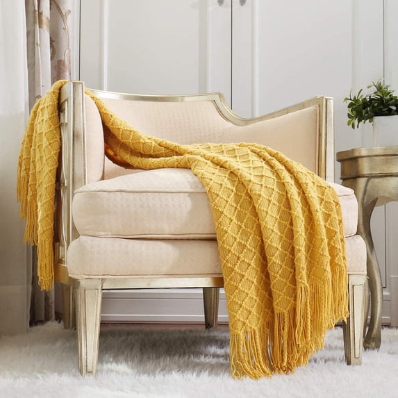 CREVENT Decorative Soft Spring Summer Fall Throw Blanket ,for Couch Sofa Chair Bed,50''X60'',Mustard Yellow