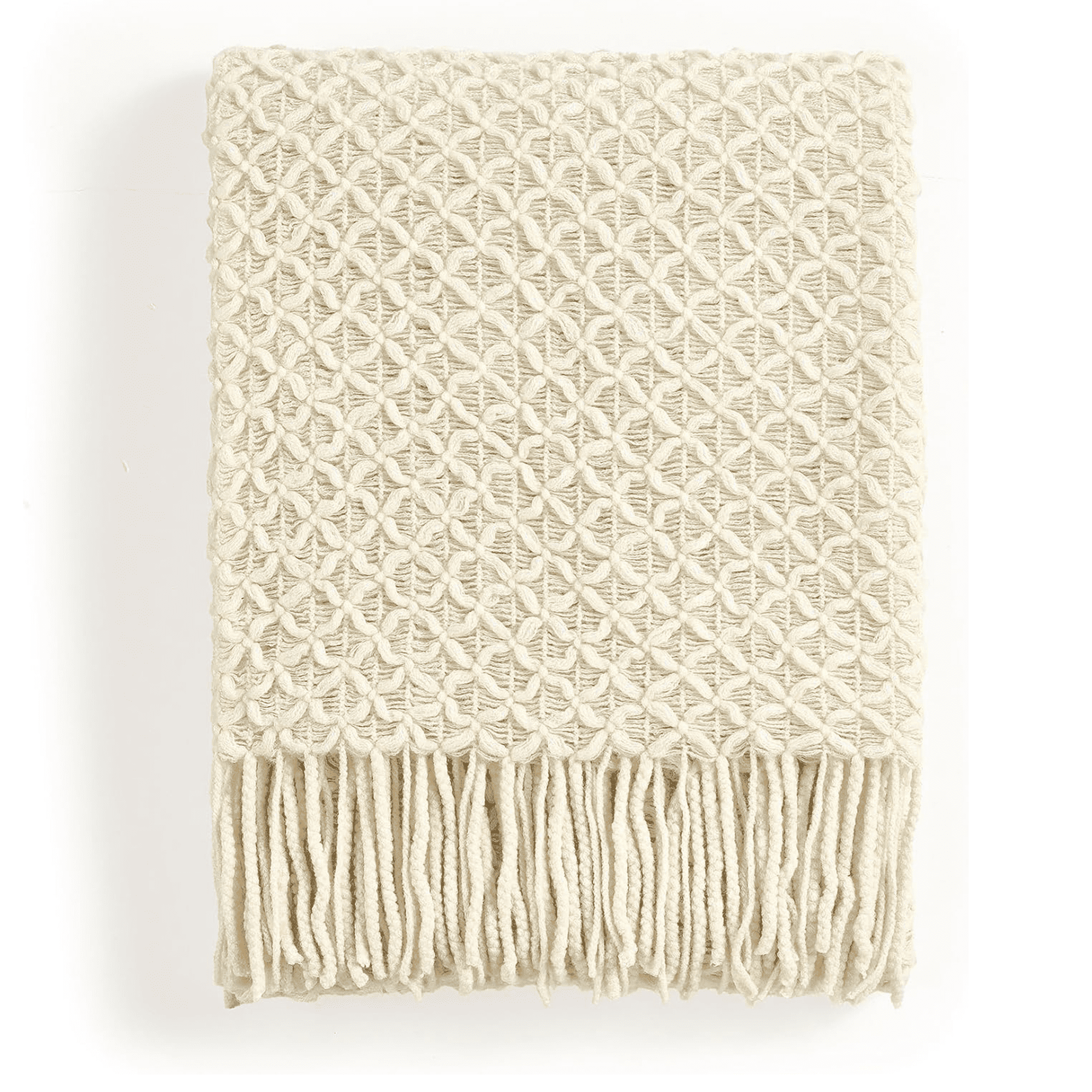 CREVENT Farmhouse Boho Knitted Throw Blanket for Couch Sofa Chair Bed Home Decoration, Soft Warm Cozy Light Weight for Spring Summer Fall (50''X60'' Beige)