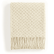 CREVENT Farmhouse Boho Knitted Throw Blanket for Couch Sofa Chair Bed Home Decoration, Soft Warm Cozy Light Weight for Spring Summer Fall (50''X60'' Beige)