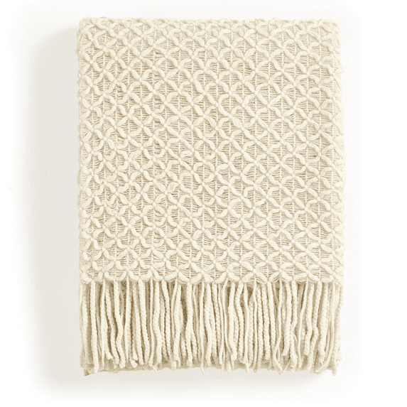 CREVENT Farmhouse Boho Knitted Throw Blanket for Couch Sofa Chair Bed Home Decoration, Soft Warm Cozy Light Weight for Spring Summer Fall (50''X60'' Beige)