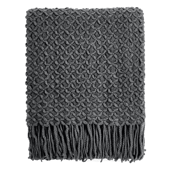 CREVENT Farmhouse Boho Knitted Throw Blanket for Couch Sofa Chair Bed Home Decoration, Soft Warm Cozy Light Weight for Spring Summer Fall (50''X60'' Dark Grey)