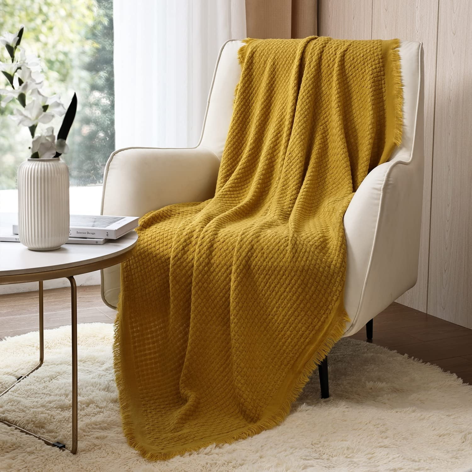 CREVENT 50''X60'' Boho Knitted Blanket, Soft & Warm, Lightweight for