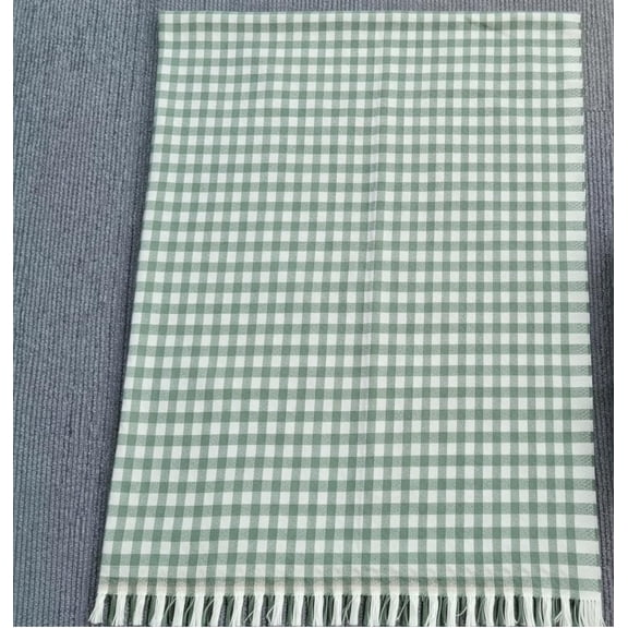 CREVENT Farmhouse Boho Knitted Throw Blanket for Couch Sofa Chair Bed Home Decoration, Soft Warm Cozy Light Weight for Spring Summer Fall (50''X60'' Plaid Green)