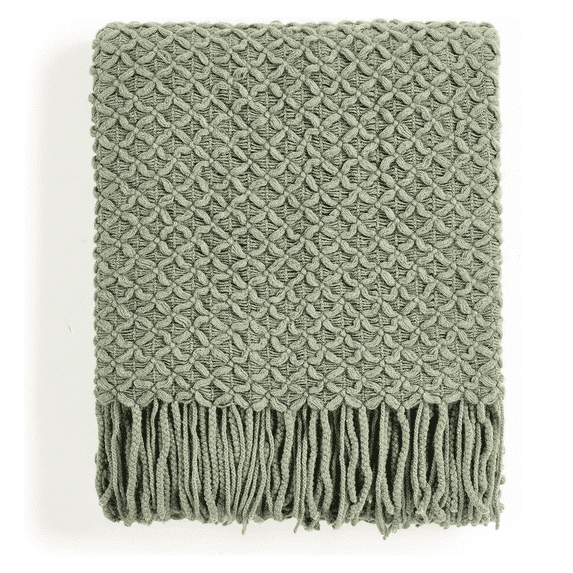 CREVENT Farmhouse Boho Knitted Throw Blanket for Couch Sofa Chair Bed Home Decoration, Soft Warm Cozy Light Weight for Spring Summer Fall (50''X60'' Sage Green)