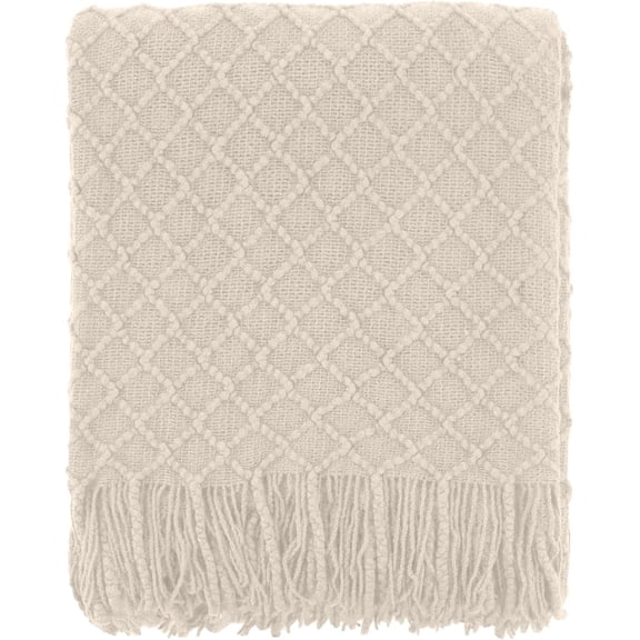 CREVENT Farmhouse Boho Knitted Throw Blanket for Couch Sofa Chair Bed Home Decoration, Soft Warm Cozy Light Weight for Spring Summer Fall (60''X80'' Beige)