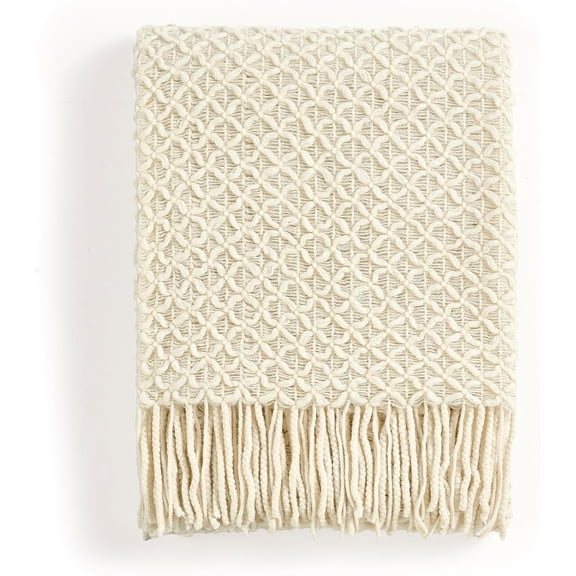 CREVENT Farmhouse Boho Knitted Throw Blanket for Couch Sofa Chair Bed Home Decoration, Soft Warm Cozy Light Weight for Spring Summer Fall (60''X80'' Beige)