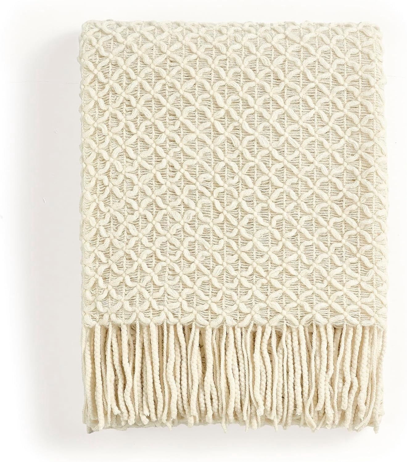 CREVENT Farmhouse Boho Knitted Throw Blanket for Couch Sofa Chair Bed Home Decoration, Soft Warm Cozy Light Weight for Spring Summer Fall (60''X80'' Beige)