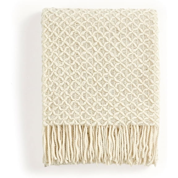 CREVENT Farmhouse Boho Knitted Throw Blanket for Couch Sofa Chair Bed Home Decoration, Soft Warm Cozy Light Weight for Spring Summer Fall (60''X80'' Beige)