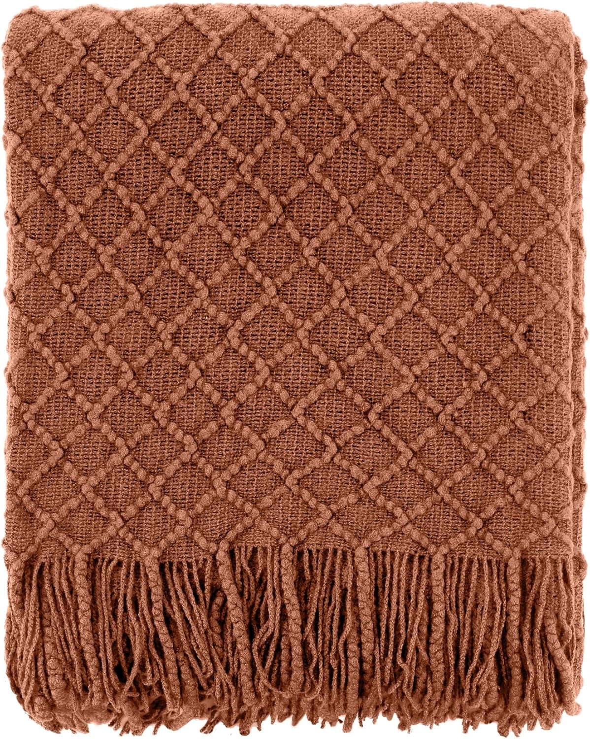 CREVENT Farmhouse Boho Knitted Throw Blanket for Couch Sofa Chair Bed Home Decoration, Soft Warm Cozy Light Weight for Spring Summer Fall (60''X80'' Caramel)