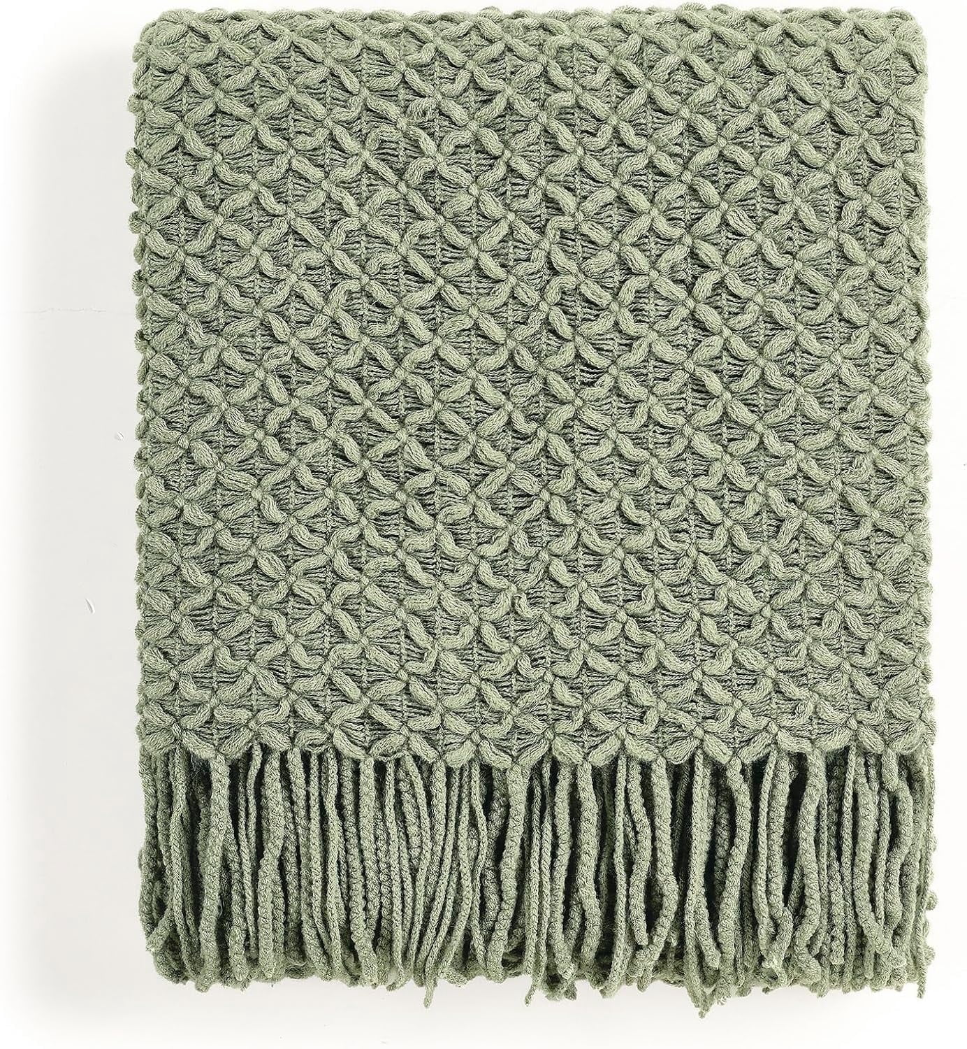 CREVENT Farmhouse Boho Knitted Throw Blanket for Couch Sofa Chair Bed Home Decoration, Soft Warm Cozy Light Weight for Spring Summer Fall (60''X80'' Sage Green)