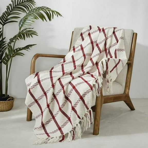 CREVENT Farmhouse Rust Chenille Throw Blanket for Couch Sofa Chair Bed Home Decoration, Soft Warm Cozy Knit Blanket for Spring (50''X60'' Red)