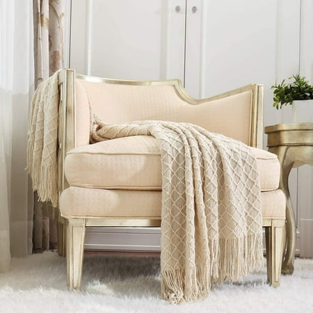 CREVENT Home Decor Rustic Couch Sofa Chair Bed Throw Blanket, Soft Warm Cozy Light Weight in Spring Summer (50''X60'' Beige/Ivory)