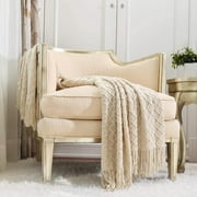 CREVENT Home Decor Rustic Couch Sofa Chair Bed Throw Blanket, Soft Warm Cozy Light Weight in Spring Summer 50X60 Beige/Ivory
