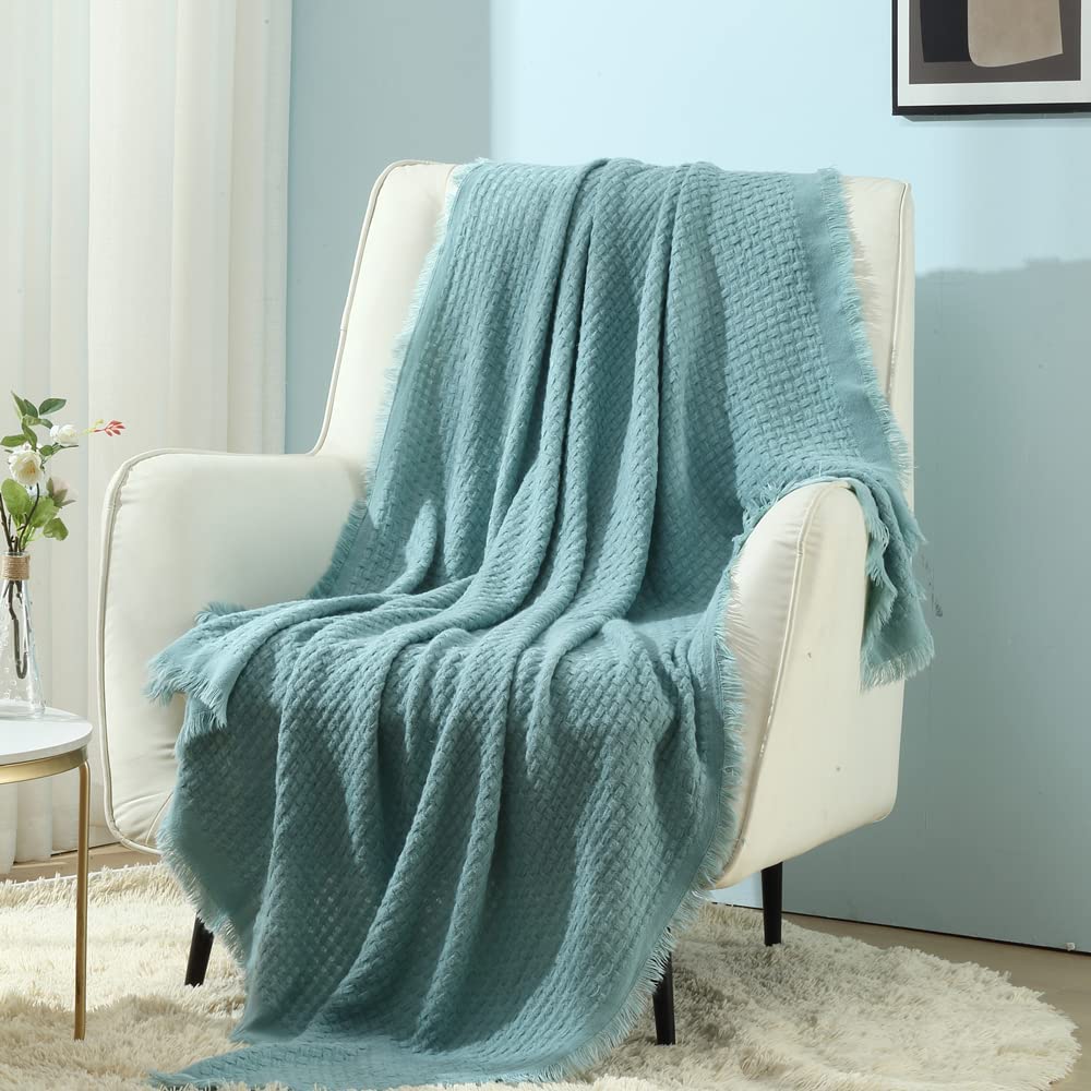 Comtest Chunky Knit Throw Blanket Soft Warm Chenille Blanket, Milk White, 40" x 40"(Single Sofa