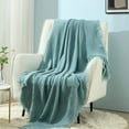 thumbnail image 1 of CREVENT Knit Throw Blanket for Couch Sofa Chair Bed Home Decoration, Soft Warm Cozy Light Weight for Spring Summer Fall (50''X60'' Teal Blue), 1 of 3
