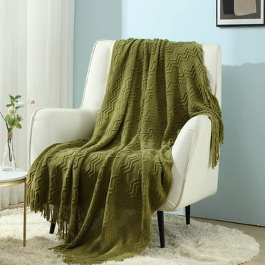 CREVENT Knitted Spring Throw Blanket for Couch Sofa, Suitable for Adult, 50''X60'', Avocado Green