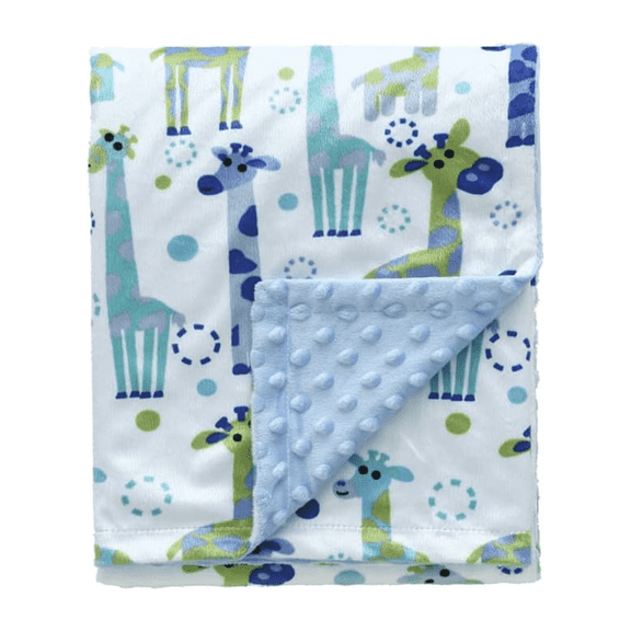 CREVENT Cozy Soft Boys Blue Giraffe Minky Baby Receiving Blanket