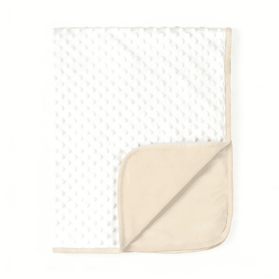 CREVENT Soft Plush Girls Beige and White Minky Baby Blanket