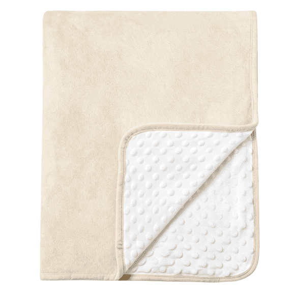 CREVENT Soft Plush Girls Beige and White Minky Baby Blanket