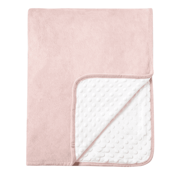 CREVENT Soft Plush Girls Pink and White Minky Baby Blanket