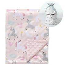 CREVENT Minky Baby Blanket for Girls - Soft Plush Receiving Blanket for Newborns - 30x40 Inches (Unicorn)