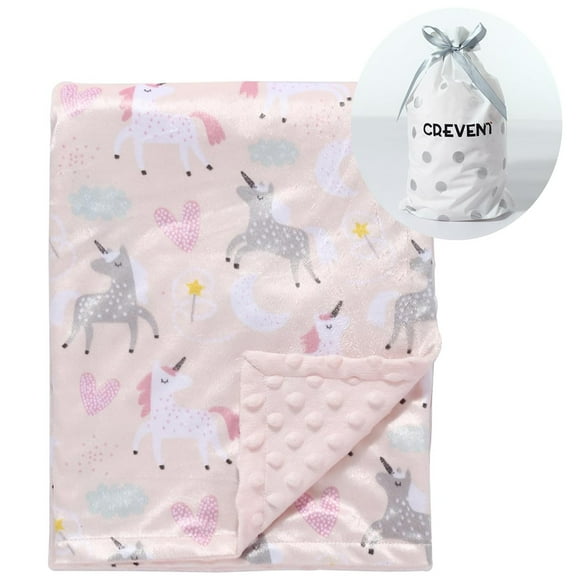 CREVENT Minky Baby Blanket for Girls - Soft Plush Receiving Blanket for Newborns bed - 30x40 Inches(Unicorn)