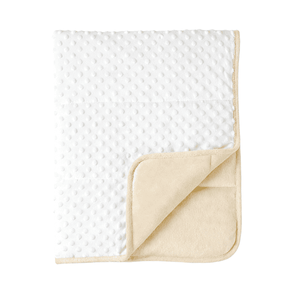 CREVENT Soft Plush Girls Beige and White Minky Baby Quilt Blanket