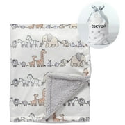 CREVENT Minky Sherpa Baby Blanket for Girls Boys, Soft Plush Receiving Blanket for Newborns - 30x40 Inches (Ivory Animals)