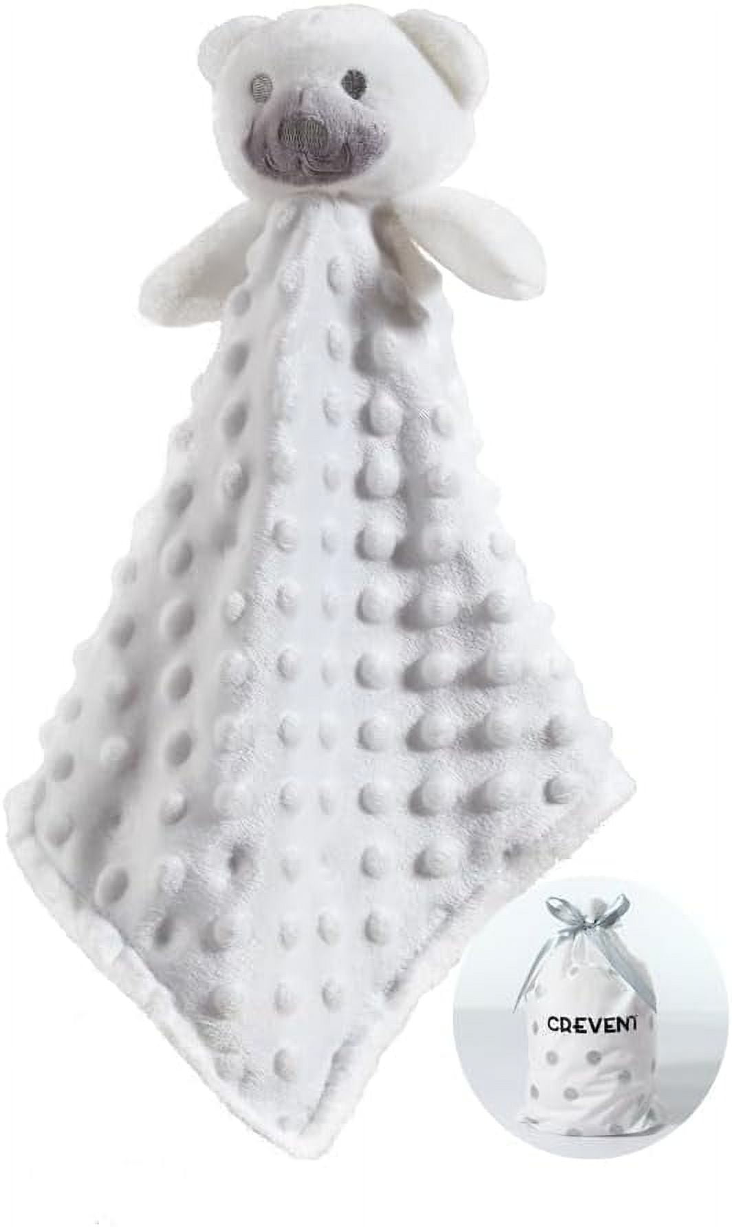 CREVENT Plush Animal Security Blanket with Minky Dot,Unisex,White Bear