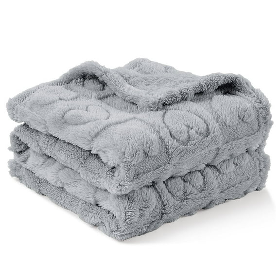 CREVENT Plush Soft Baby Blanket Receiving Blankets Heart Checkered for Girls Boys, for Infant Toddler Crib Stroller,30''×40'',Light Grey