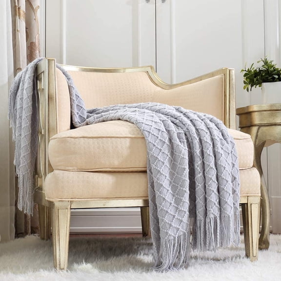 CREVENT Rustic Farmhouse Couch Sofa Throw Blanket for Bedroom Living Room Decoration, Soft Warm Cozy Light Weight for Spring Summer (50''X60'' Light Grey)