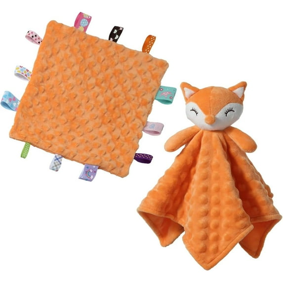 CREVENT Soft Plush Animal Face Security Blankets for Boys and Girls, Great Gifts for Birthday Baby Shower (Orange Fox Lovey +10"X10" Tag)