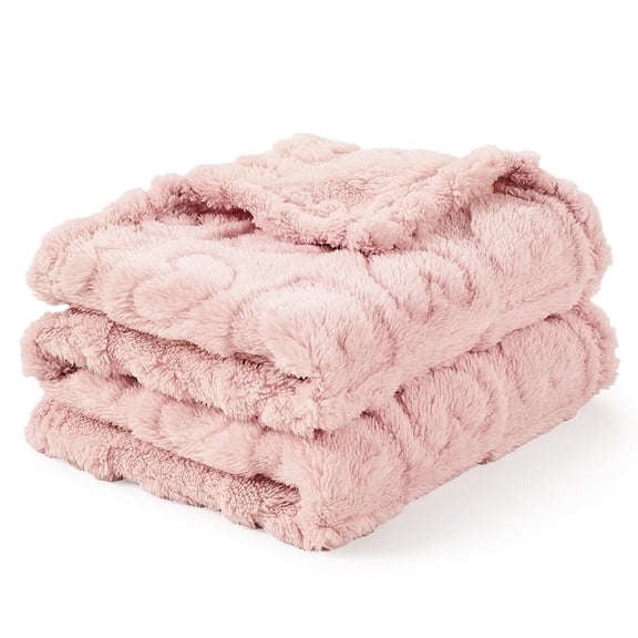 CREVENT Soft Plush Girls Light Pink Heart Checkered Fleece Baby Receiving Blanket