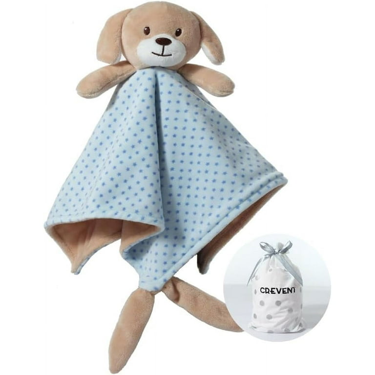 CREVENT Baby Security Blanket Blue Dog Plush Snuggle Blanket 14x14