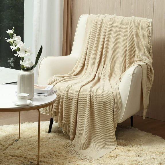 CREVENT Super Cozy Soft and Warm Chenille Throw Blanket for Sofa Couch Chair Bed, Spring Sumer Fall All Season Use, Gift for Mom Girlfriend (50''X60'' Ivory)