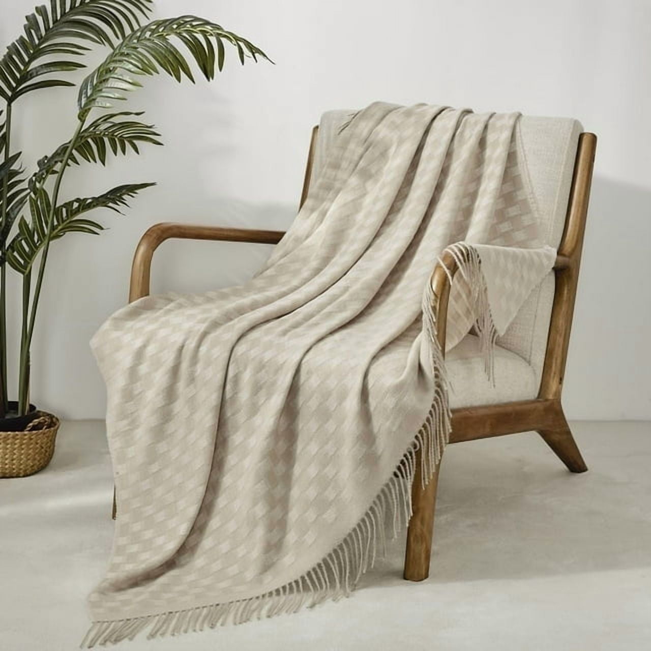 CREVENT Wave Line Throw Blanket for Couch Sofa Chair Bed Home Decoration, Super Soft Warm for All Season, 50''X60'', Beige