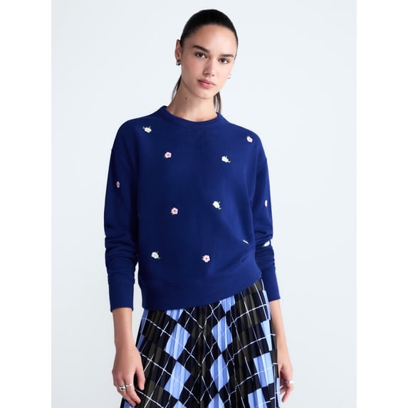 Free Assembly Women's and Women's Plus Embroidered Sweatshirt, Sizes XS-4X