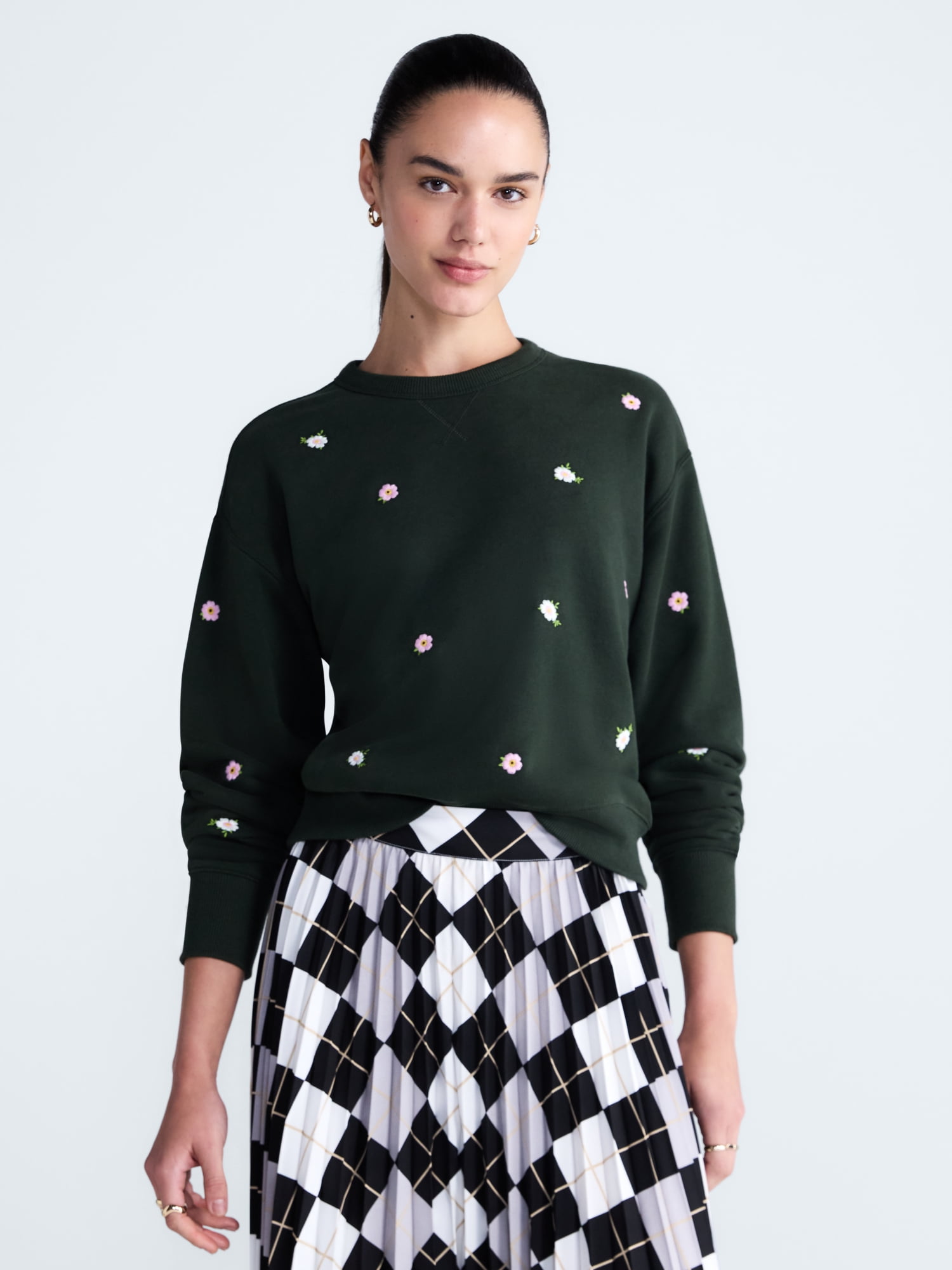 Free Assembly Women's and Women's Plus Embroidered Sweatshirt, Sizes XS-4X
